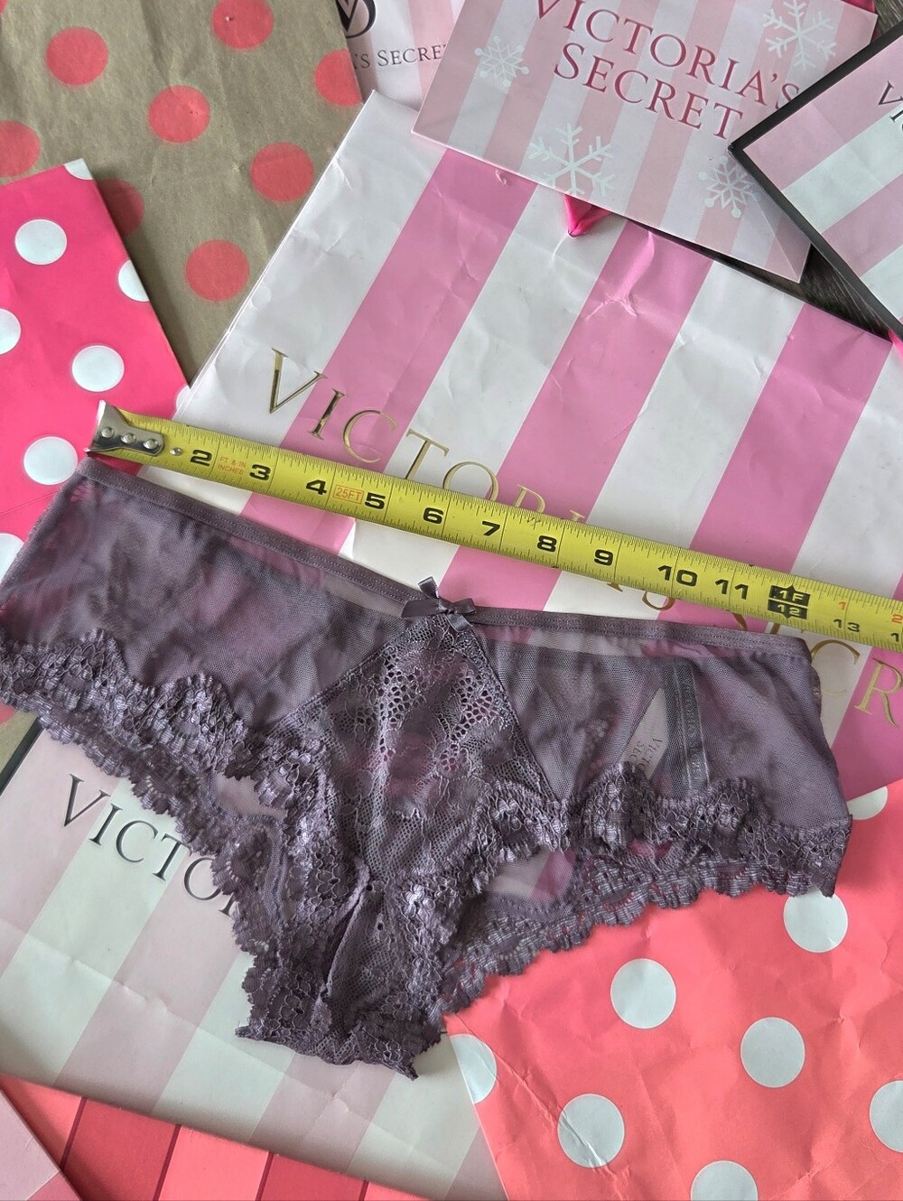 Victoria's Secret VTG Cheeky Panty NWT Sheer Mesh Lace Crisscross Purple - Picture 7 of 13
